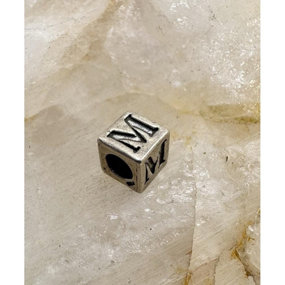 Vintage Sterling Silver 925 Alphabet Cube Bead Charm‎ Letter M Initial 0.73g